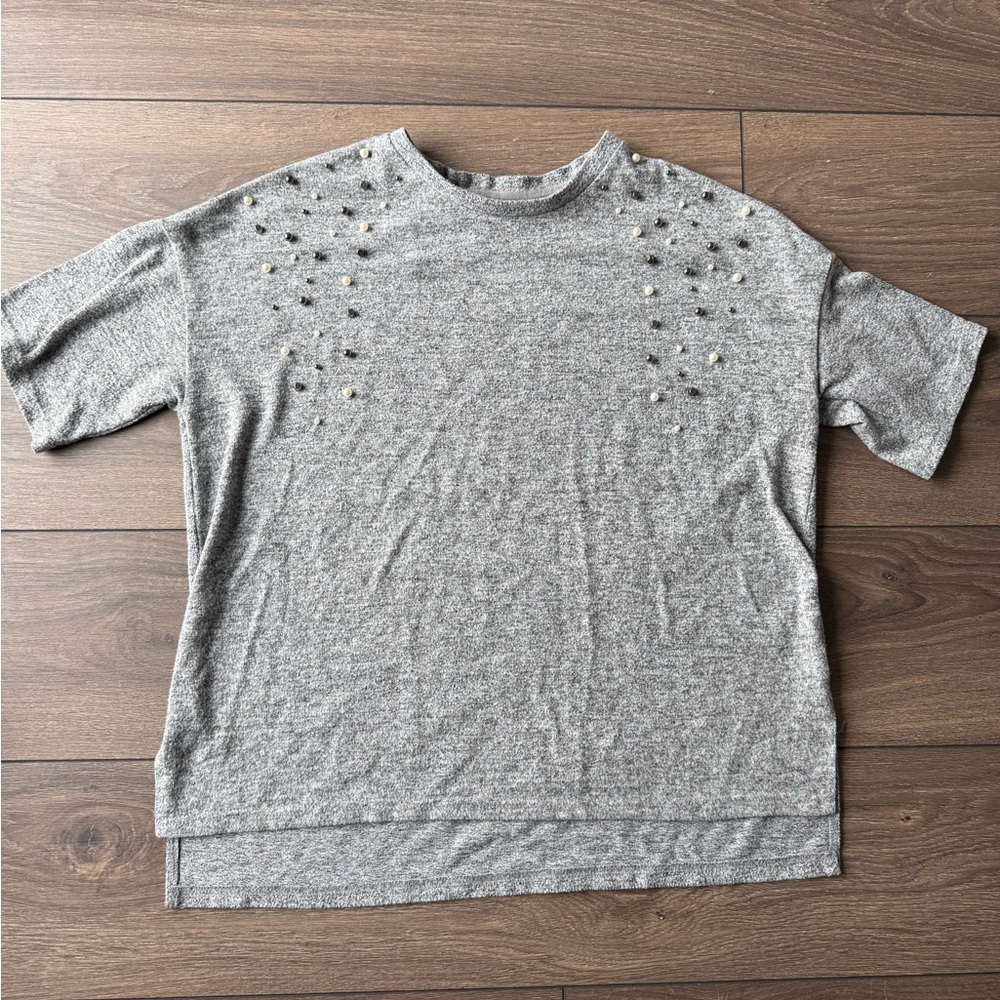 Ardene Grey Studded Short Sleeve Top